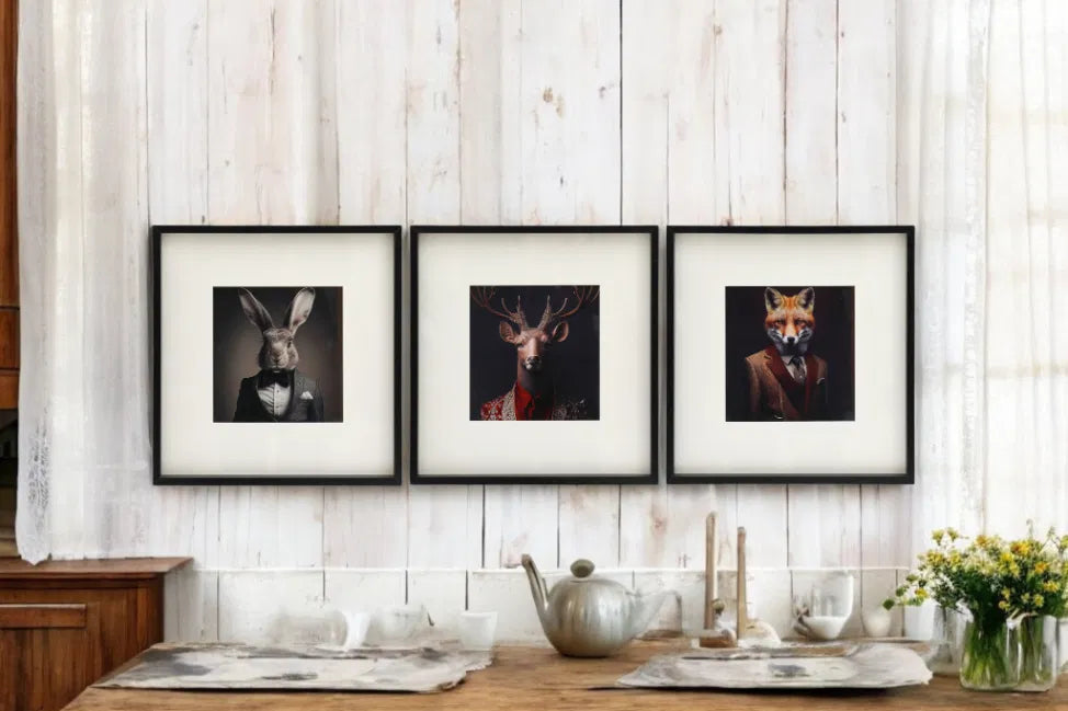 Set of 3 Forest Animal Head Prints Picture Art 40x40cm - Price Crash Furniture