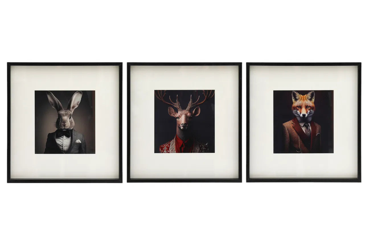 Set of 3 Forest Animal Head Prints Picture Art 40x40cm - Price Crash Furniture