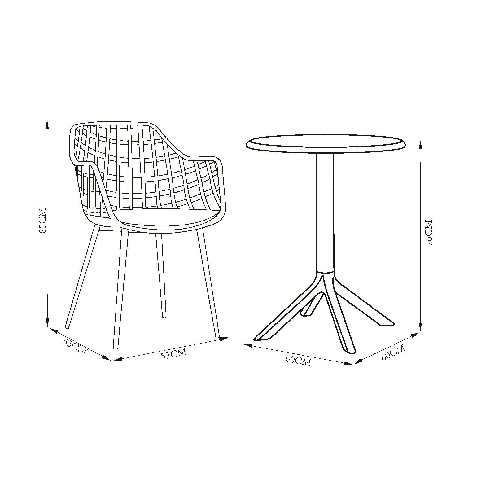 Core Products 3 Piece Garden Bistro Table & 2 x Armchair Set Outdoor - Green - Price Crash Furniture