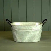 Ribbed Zinc Oval Planter (28cm) - Price Crash Furniture