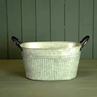 Ribbed Zinc Oval Planter (28cm) - Price Crash Furniture