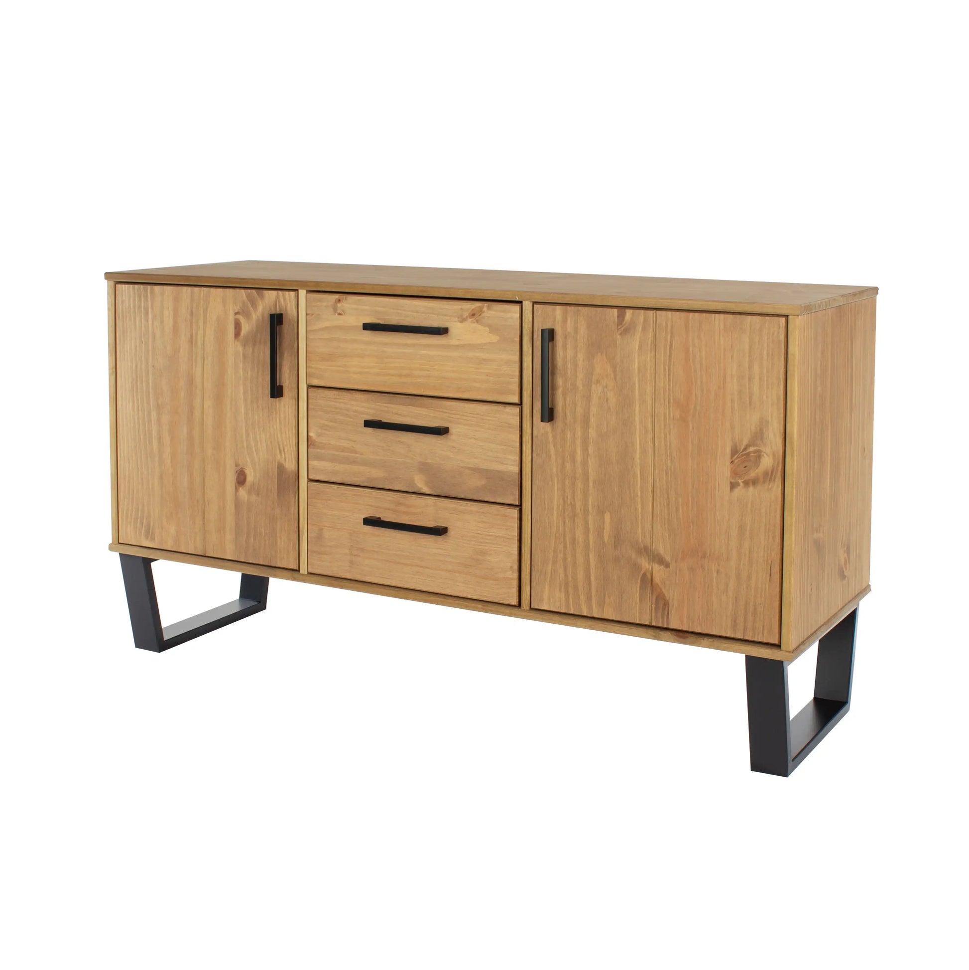 Texas - waxed pine industrial style medium sideboard with 2 doors, 3 drawers - Price Crash Furniture