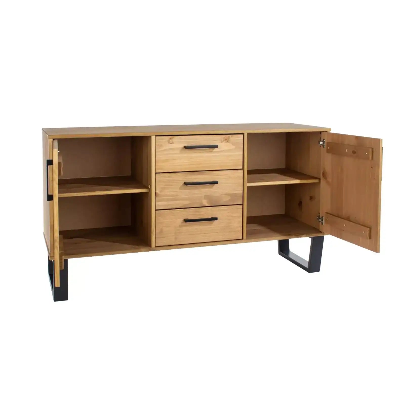 Texas - waxed pine industrial style medium sideboard with 2 doors, 3 drawers - Price Crash Furniture