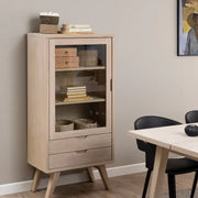 A - Line Display Cabinet with 2 Drawers and 2 Shelves in White Oak - Price Crash Furniture