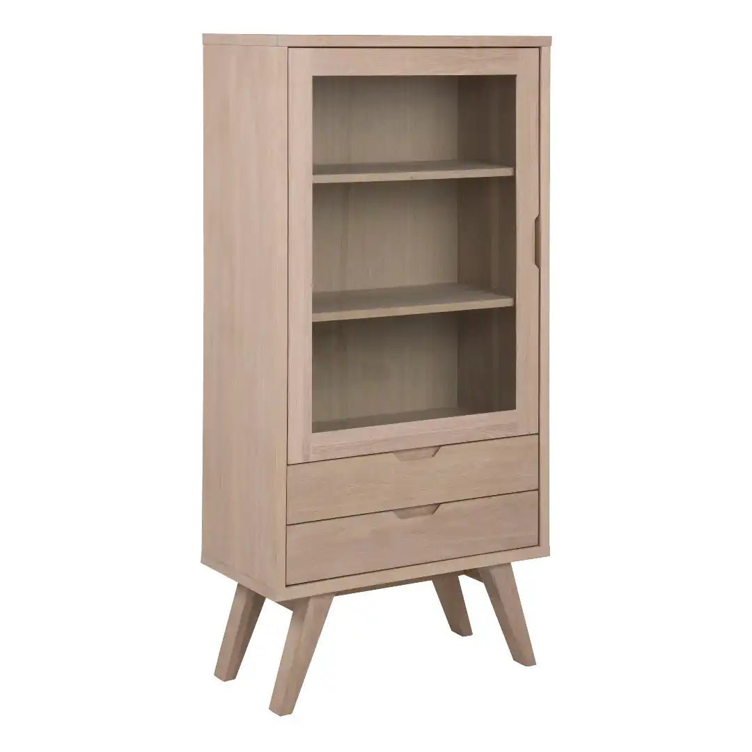 A - Line Display Cabinet with 2 Drawers and 2 Shelves in White Oak - Price Crash Furniture