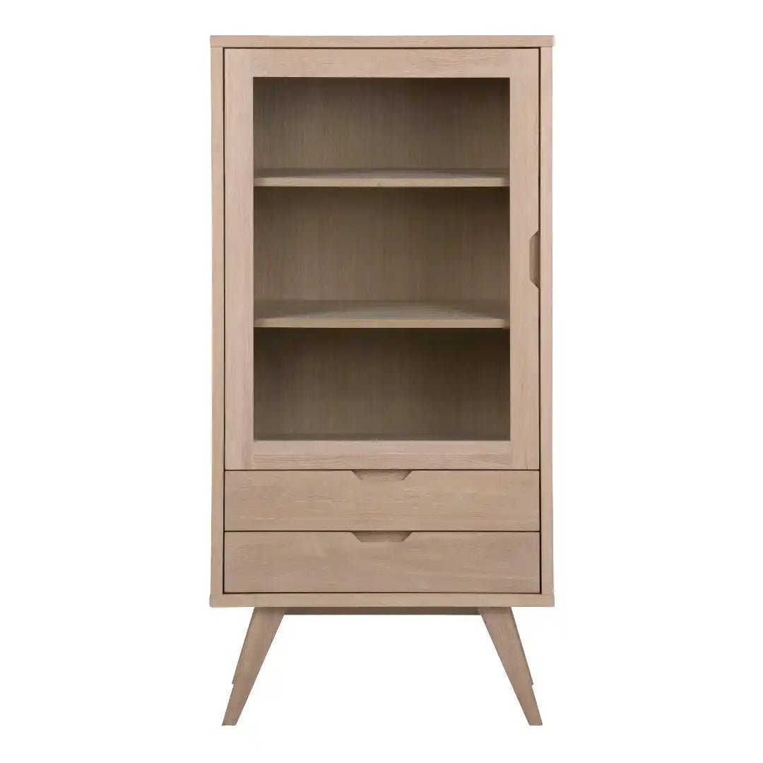 A - Line Display Cabinet with 2 Drawers and 2 Shelves in White Oak - Price Crash Furniture