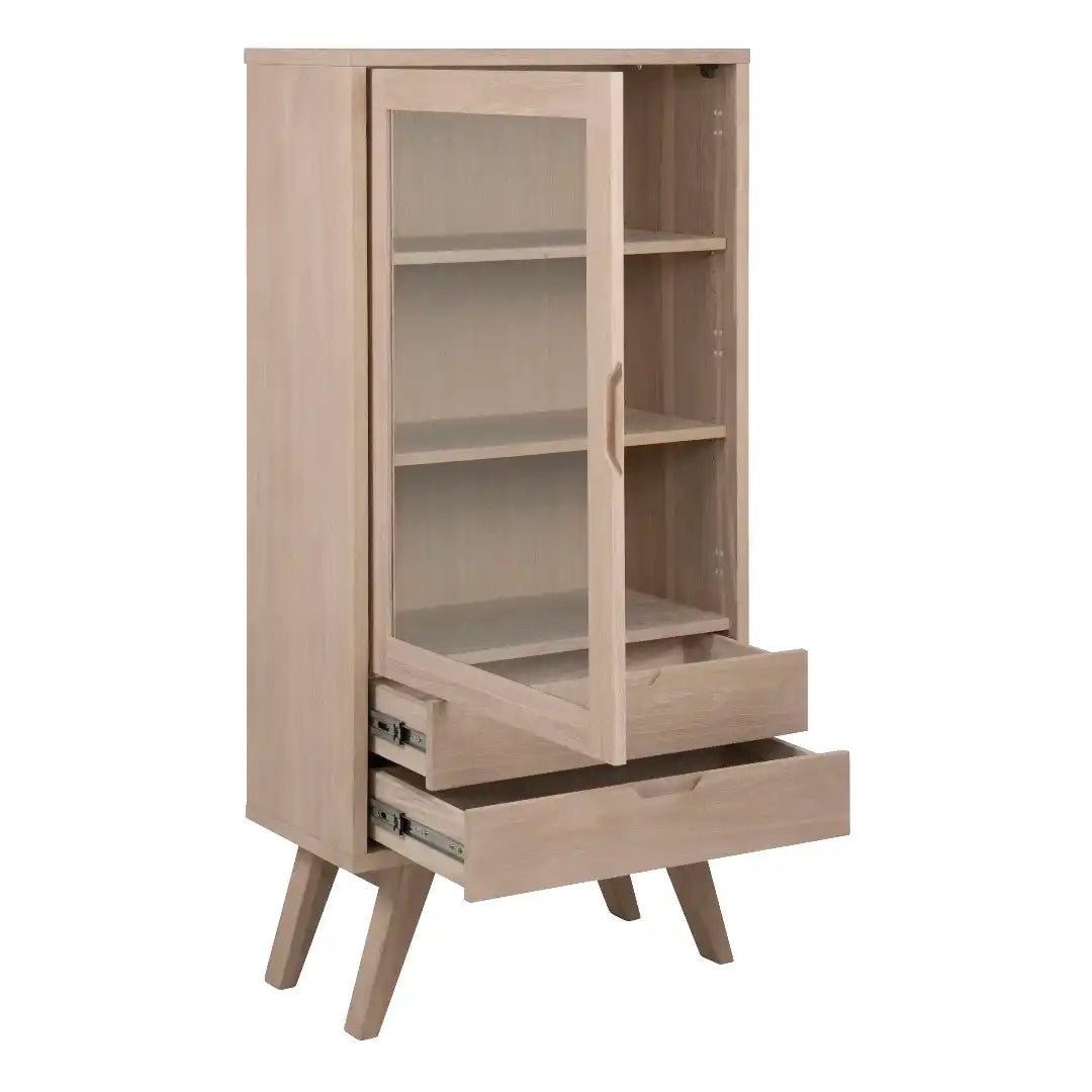A - Line Display Cabinet with 2 Drawers and 2 Shelves in White Oak - Price Crash Furniture