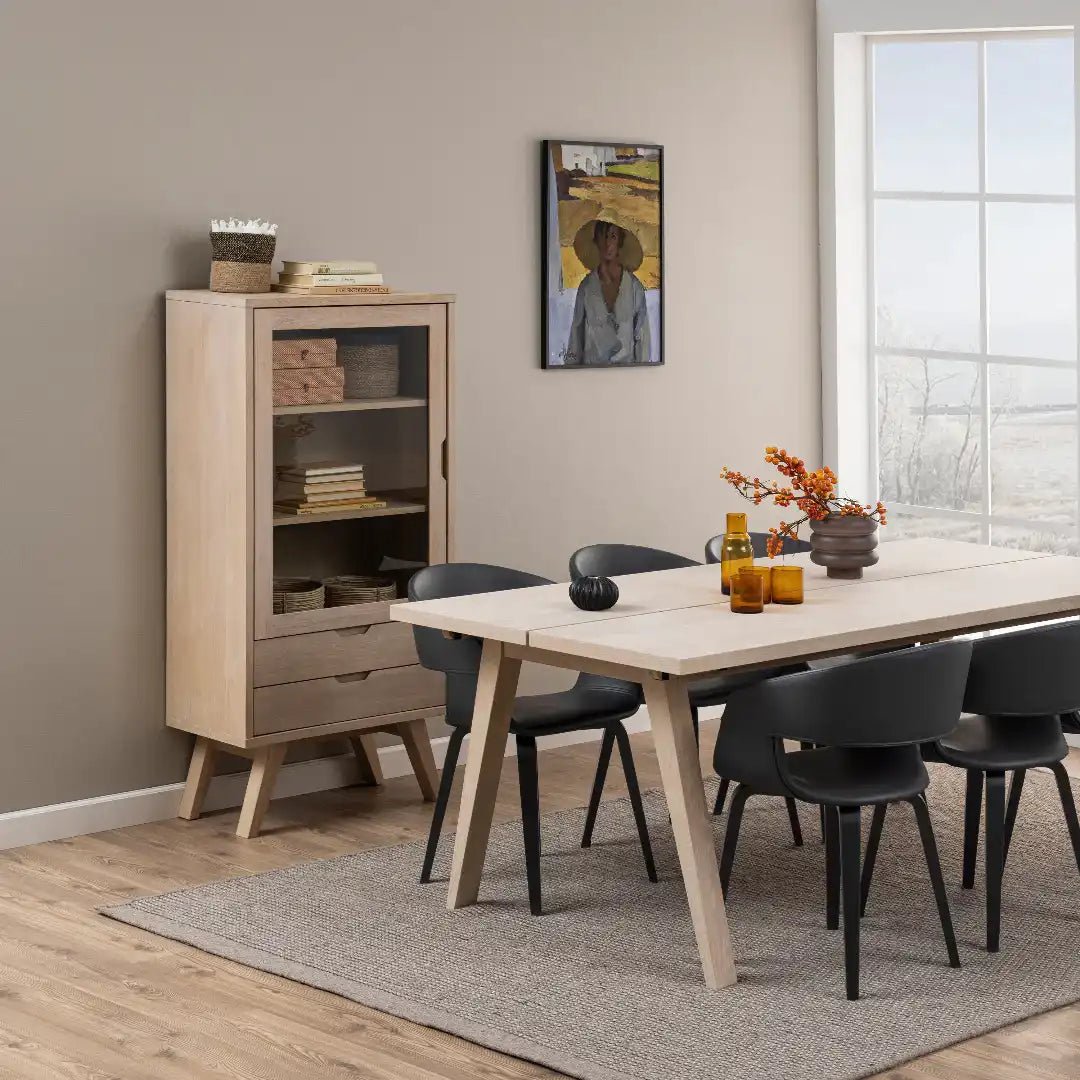 A - Line Display Cabinet with 2 Drawers and 2 Shelves in White Oak - Price Crash Furniture