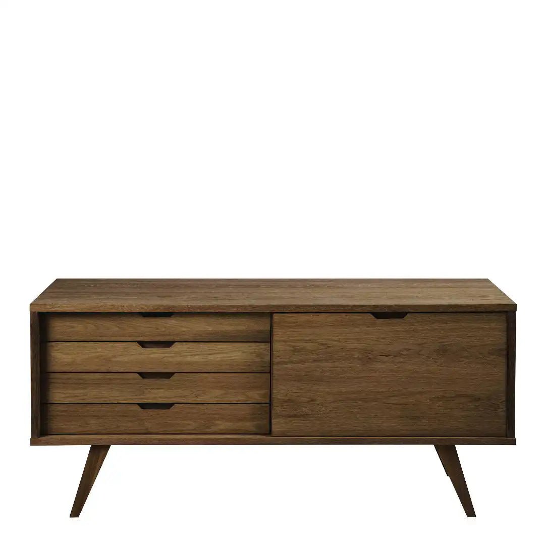 A - Line Sideboard with 4 Drawers and Sliding Door in Smoked Oak - Price Crash Furniture