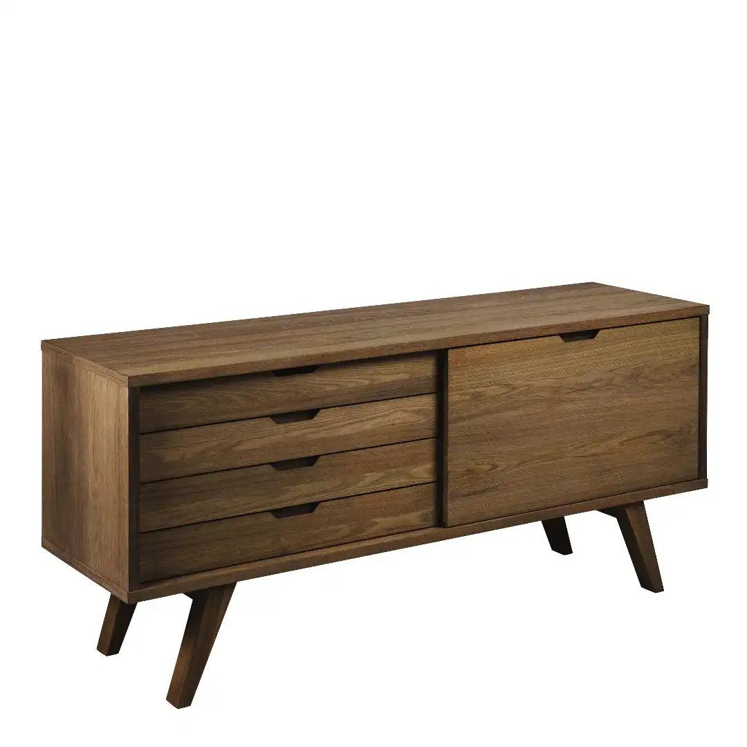 A - Line Sideboard with 4 Drawers and Sliding Door in Smoked Oak - Price Crash Furniture