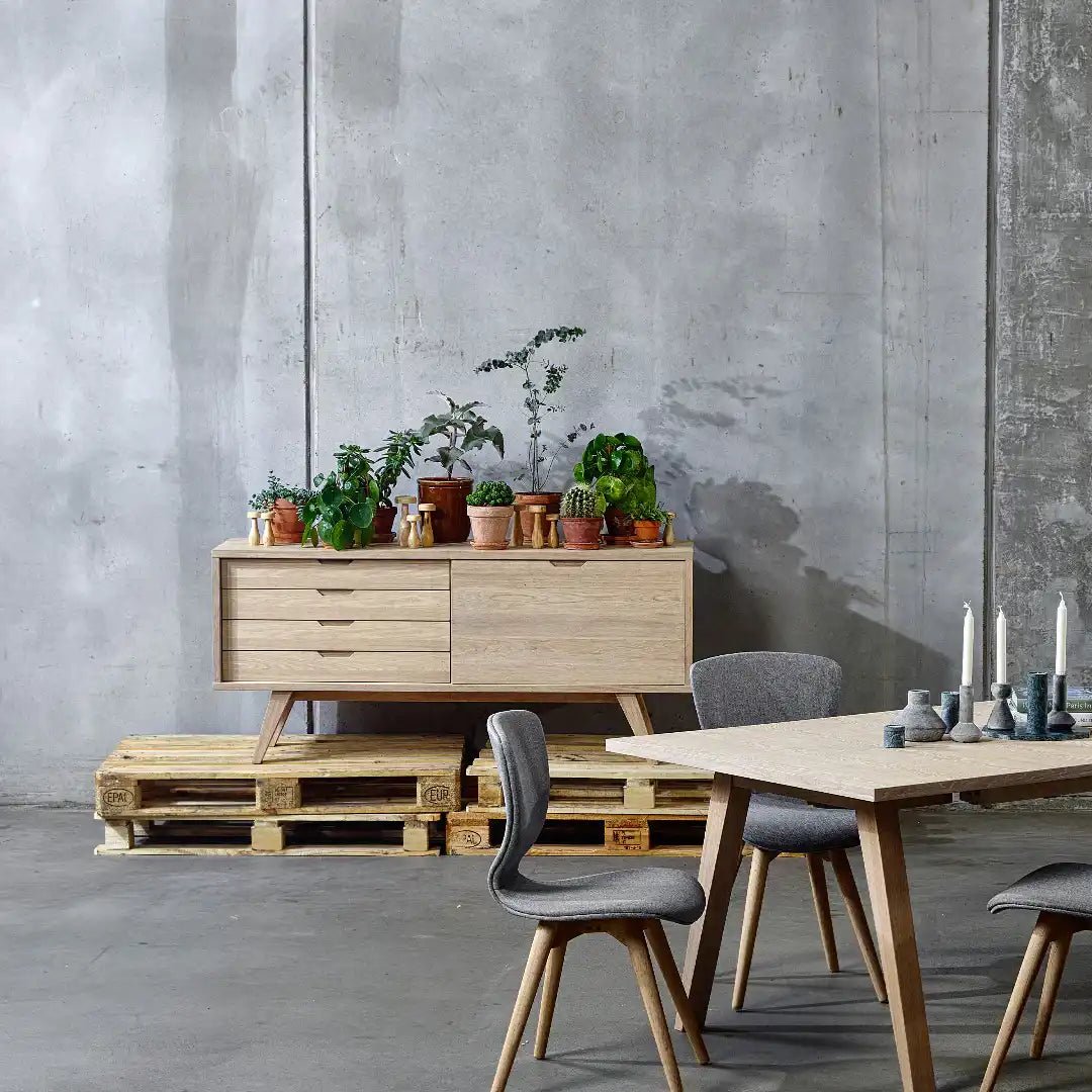 A - Line Sideboard with 4 Drawers and Sliding Door in White Oak - Price Crash Furniture