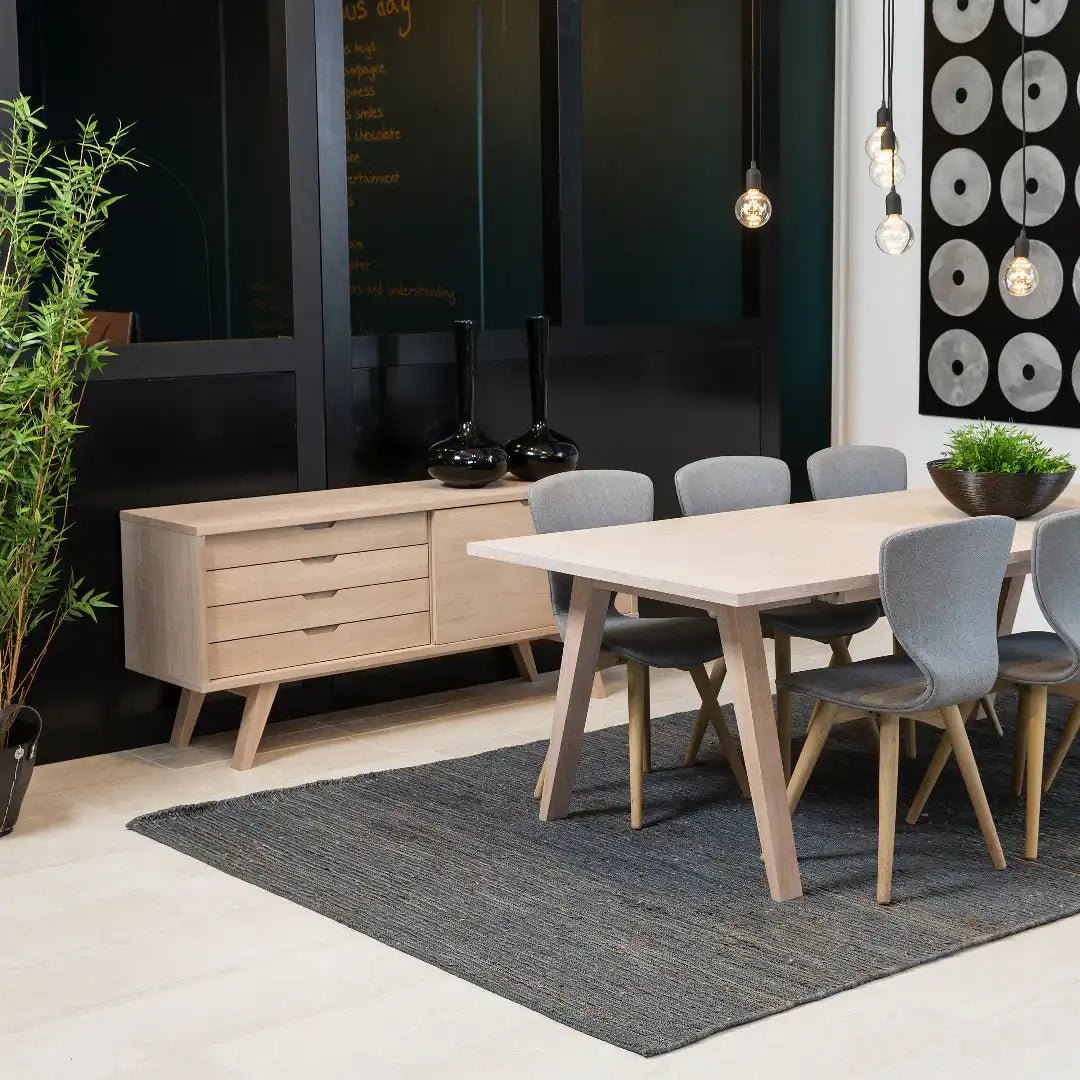 A - Line Sideboard with 4 Drawers and Sliding Door in White Oak - Price Crash Furniture