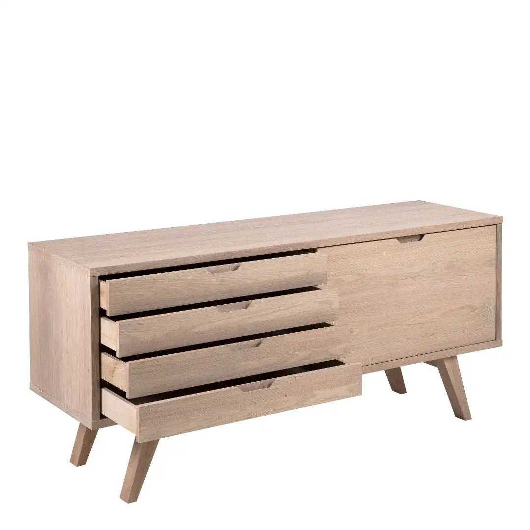 A - Line Sideboard with 4 Drawers and Sliding Door in White Oak - Price Crash Furniture