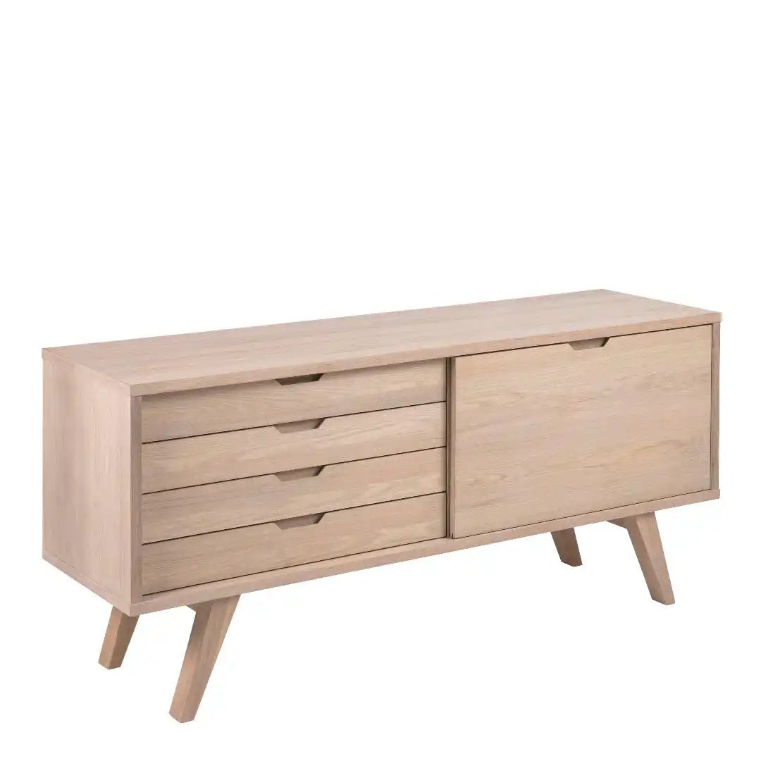 A - Line Sideboard with 4 Drawers and Sliding Door in White Oak - Price Crash Furniture