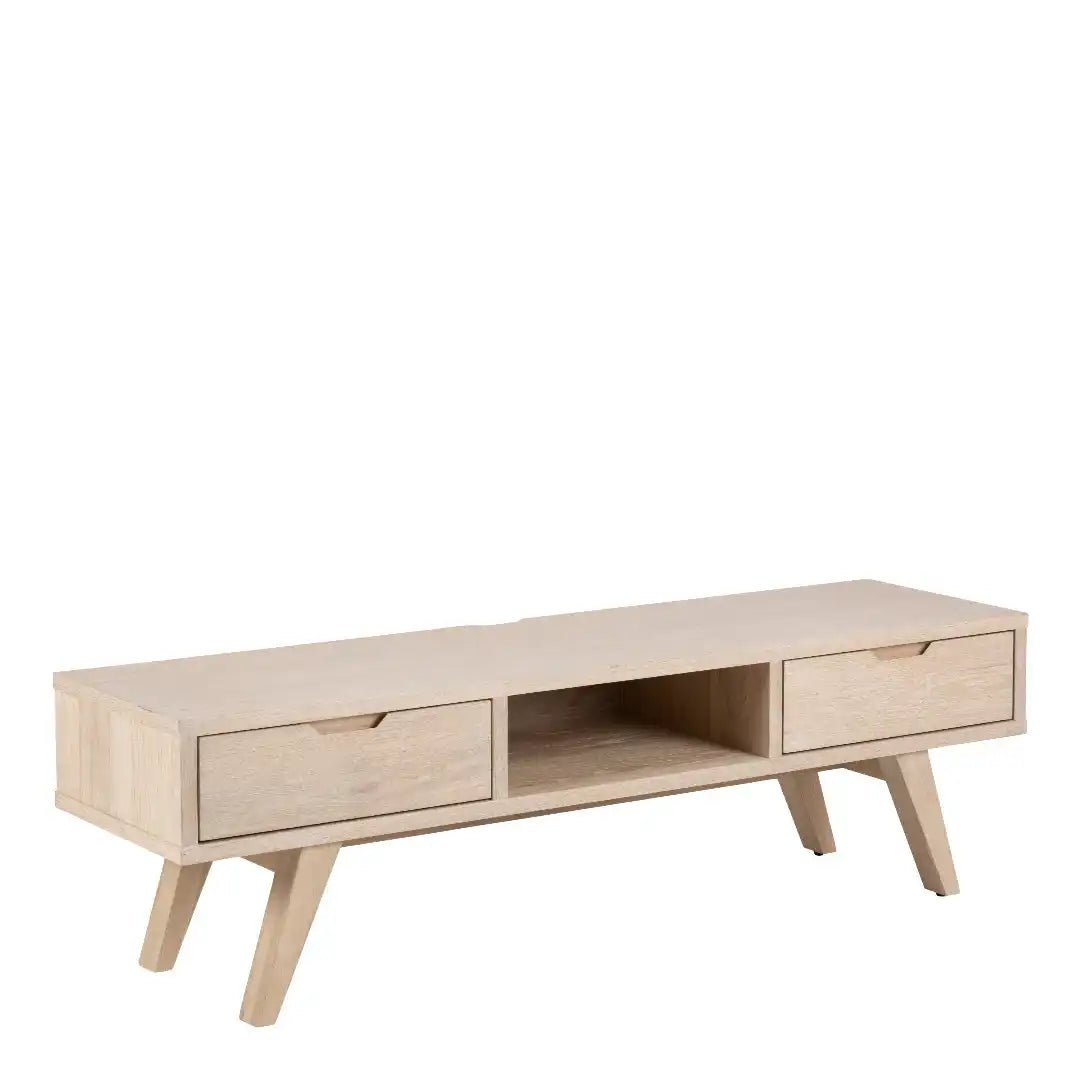 A - Line TV Unit with 2 Drawers in White Oak - Price Crash Furniture