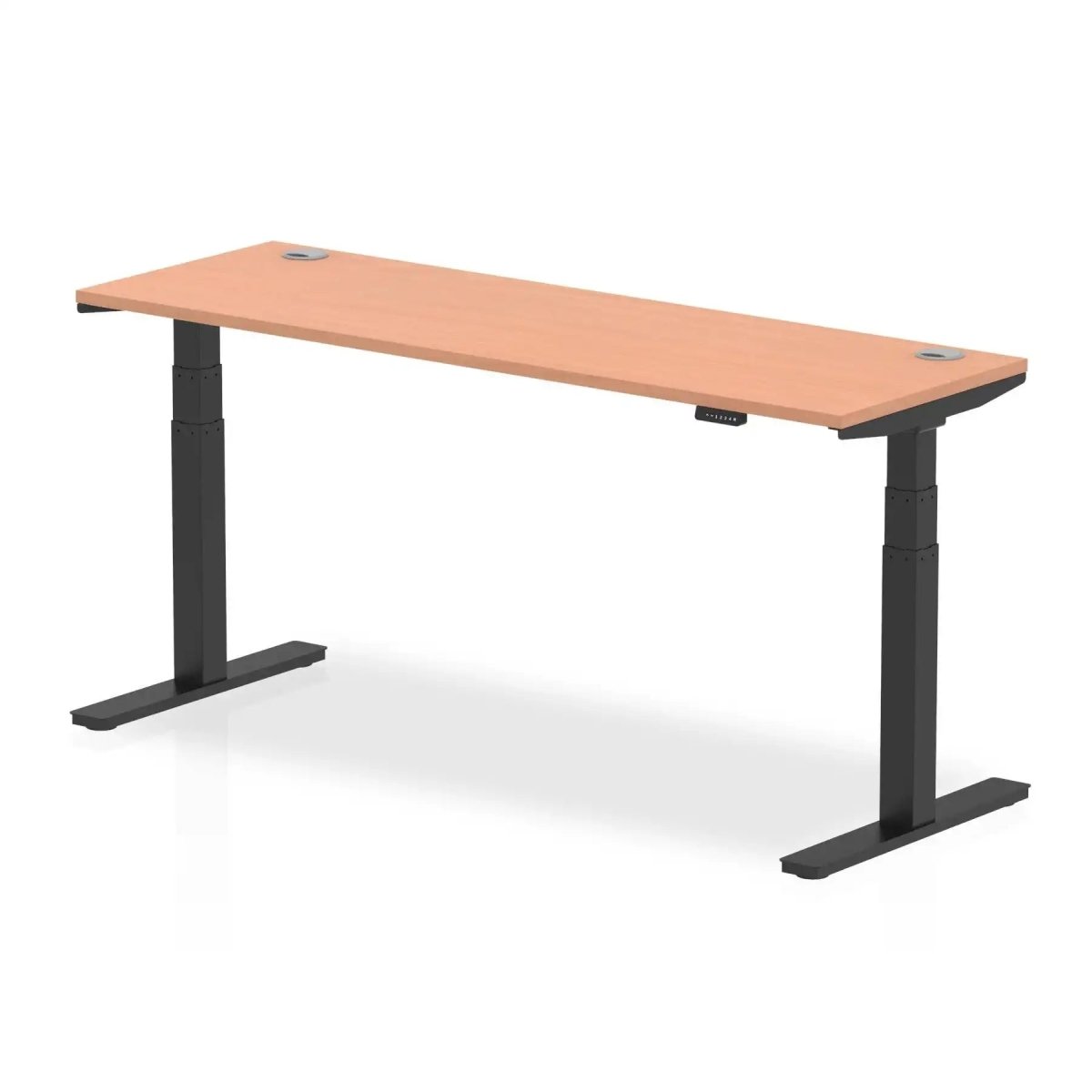 Air 600mm Height Adjustable Office Desk Beech Top Cable Ports Black Leg - Price Crash Furniture