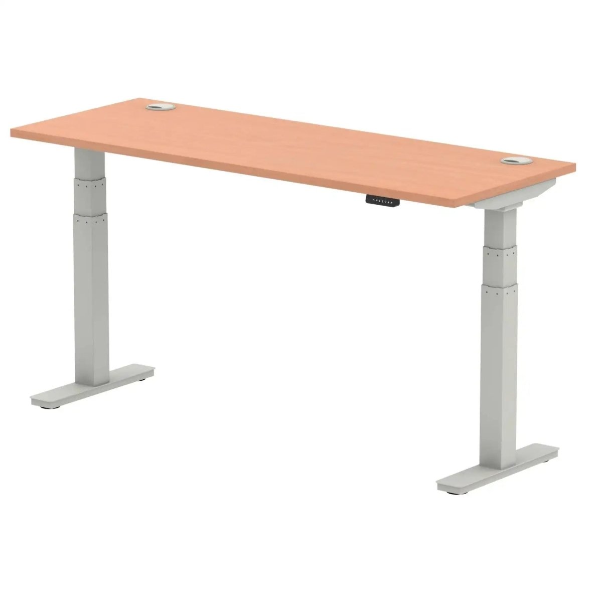 Air 600mm Height Adjustable Office Desk Beech Top Cable Ports Silver Leg - Price Crash Furniture