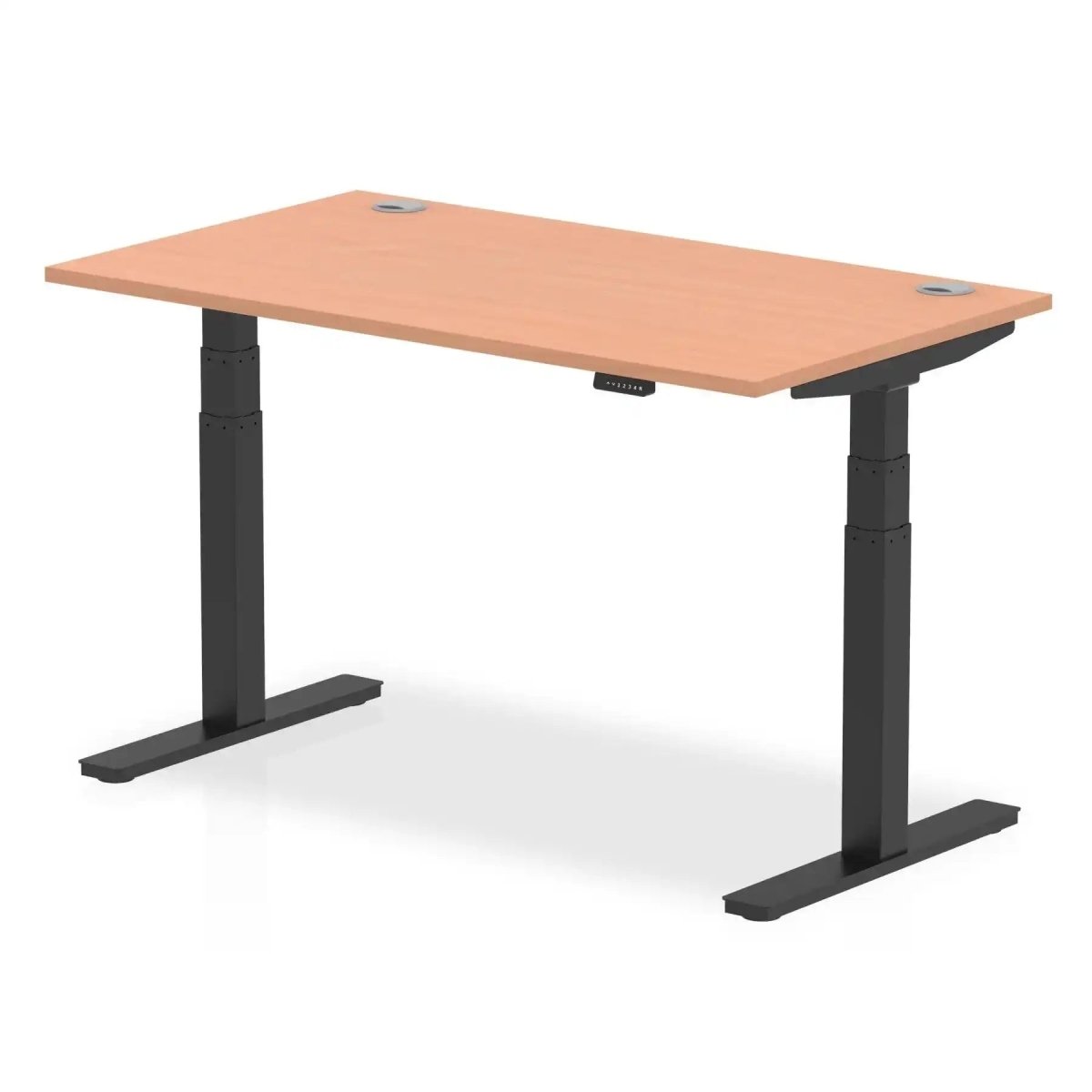 Air 800mm Height Adjustable Office Desk Beech Top Cable Ports Black Leg - Price Crash Furniture