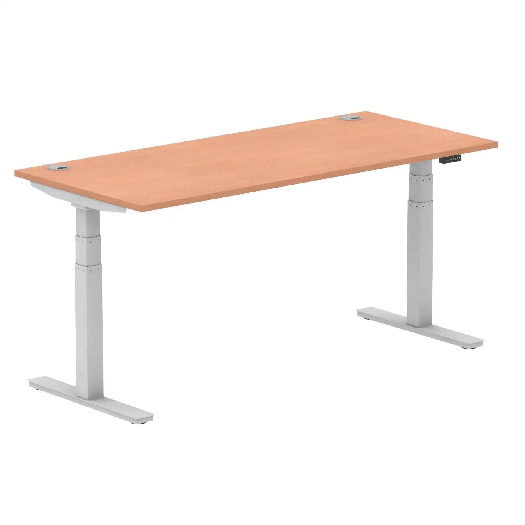 Air 800mm Height Adjustable Office Desk Beech Top Cable Ports Silver Leg - Price Crash Furniture