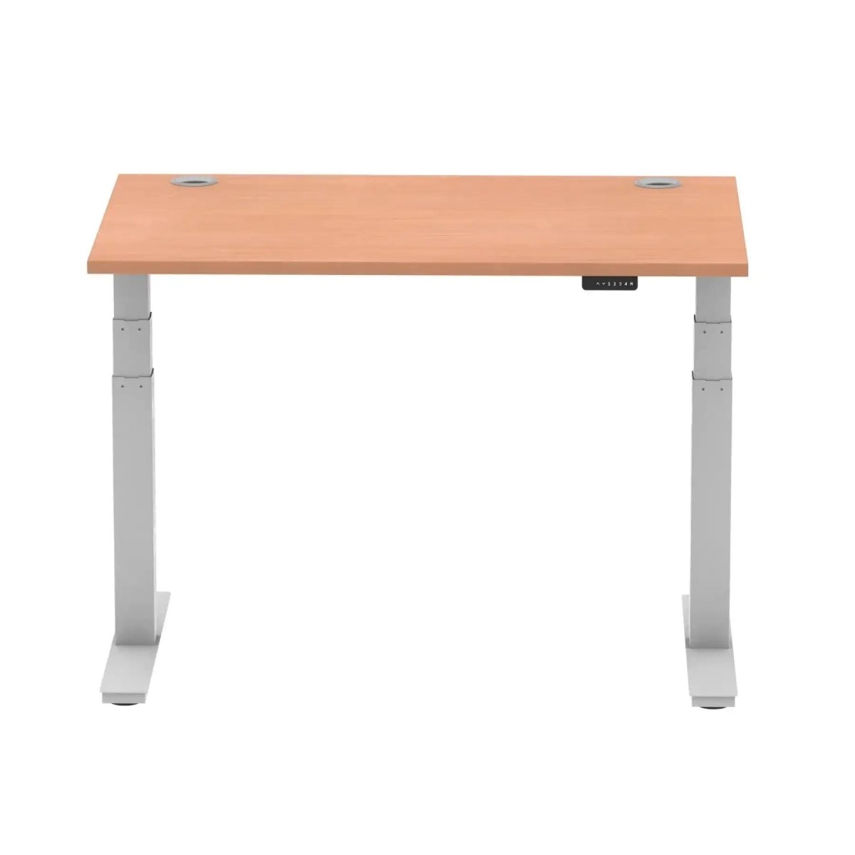 Air 800mm Height Adjustable Office Desk Beech Top Cable Ports Silver Leg - Price Crash Furniture