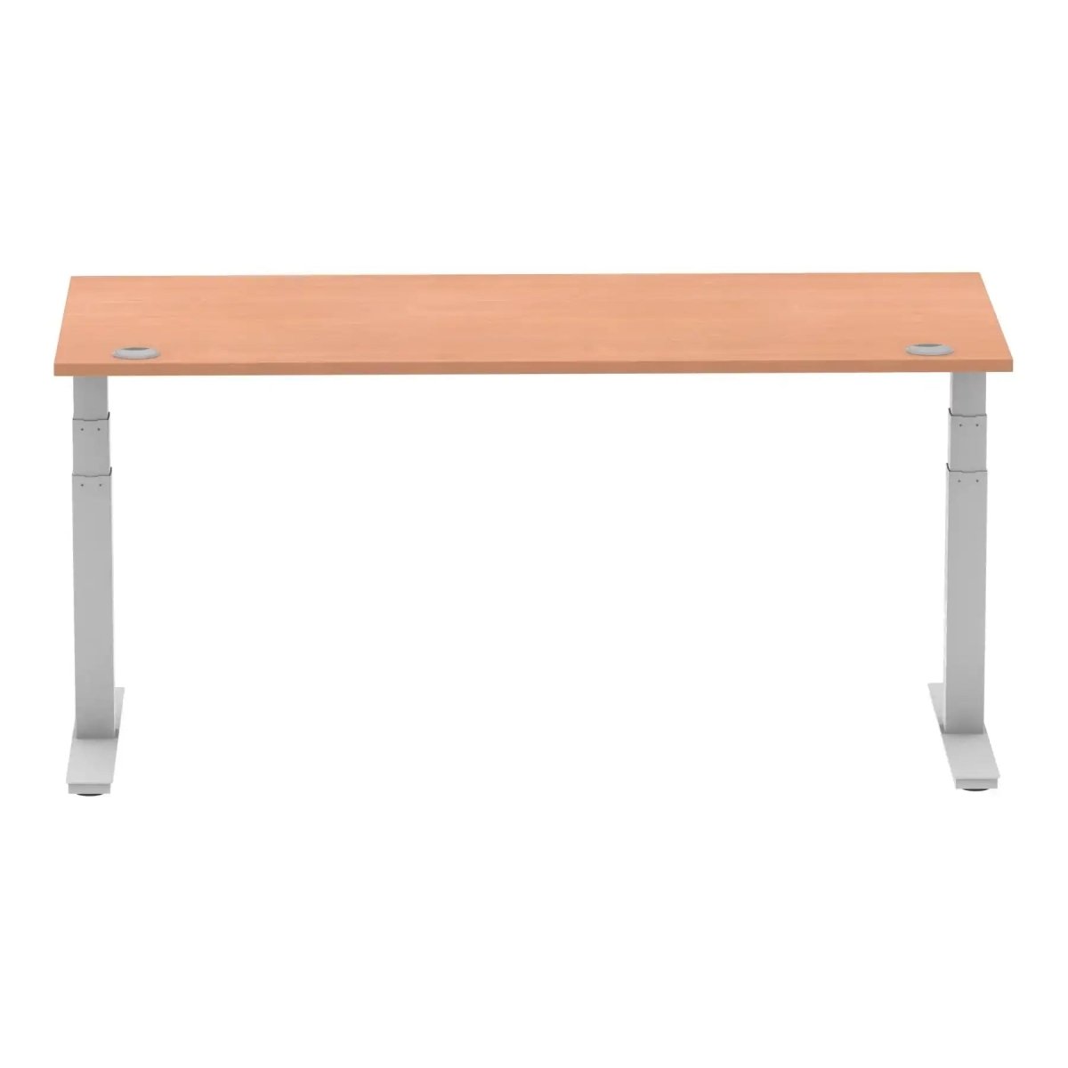 Air 800mm Height Adjustable Office Desk Beech Top Cable Ports Silver Leg - Price Crash Furniture