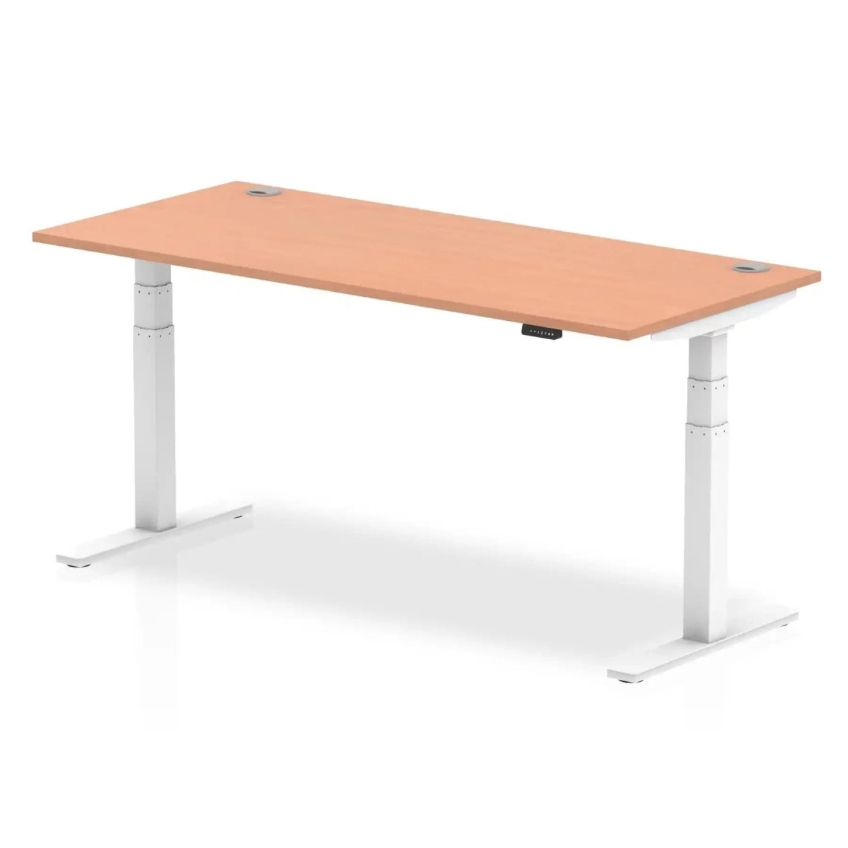 Air 800mm Height Adjustable Office Desk Beech Top Cable Ports White Leg - Price Crash Furniture