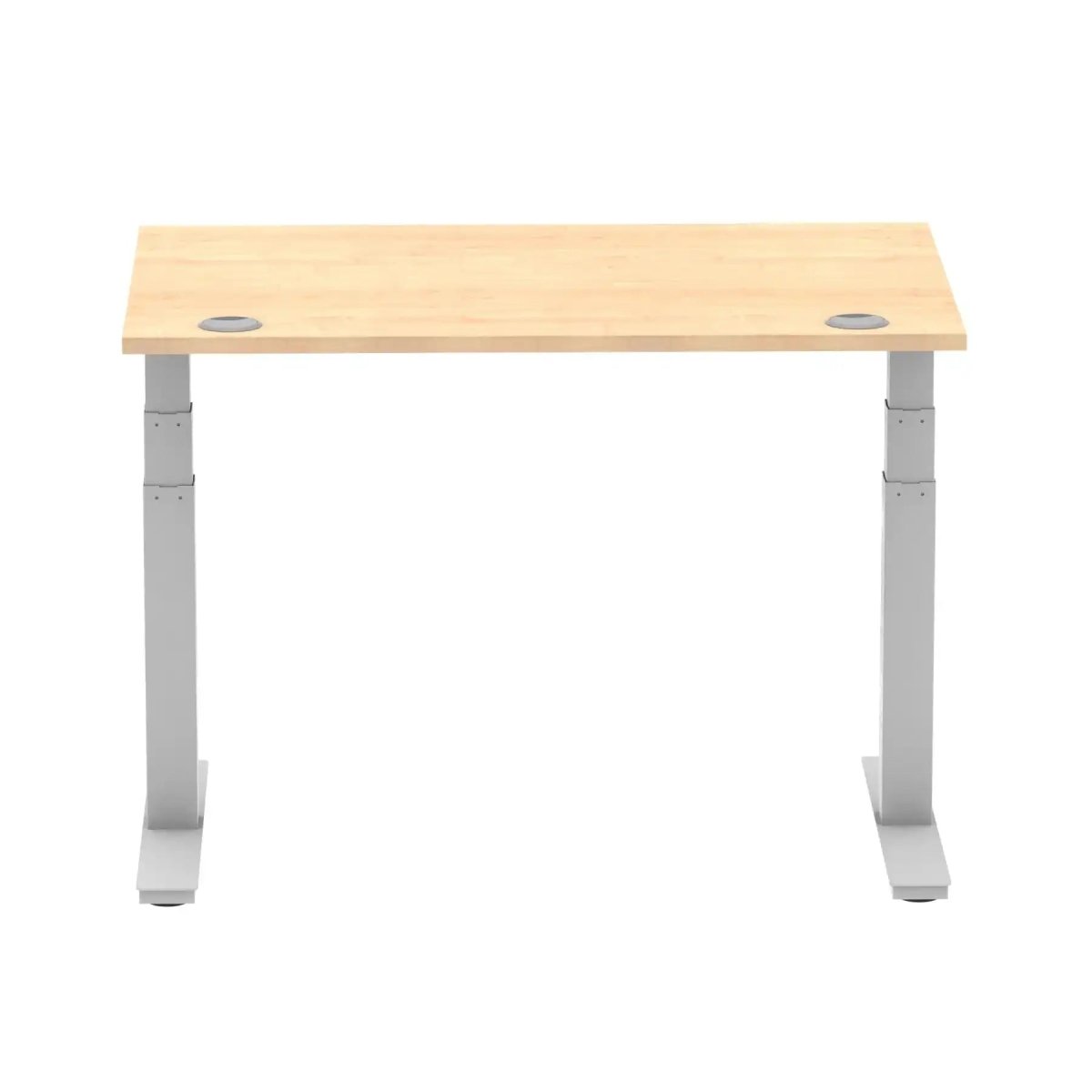 Air 800mm Height Adjustable Office Desk Maple Top Cable Ports Silver Leg - Price Crash Furniture