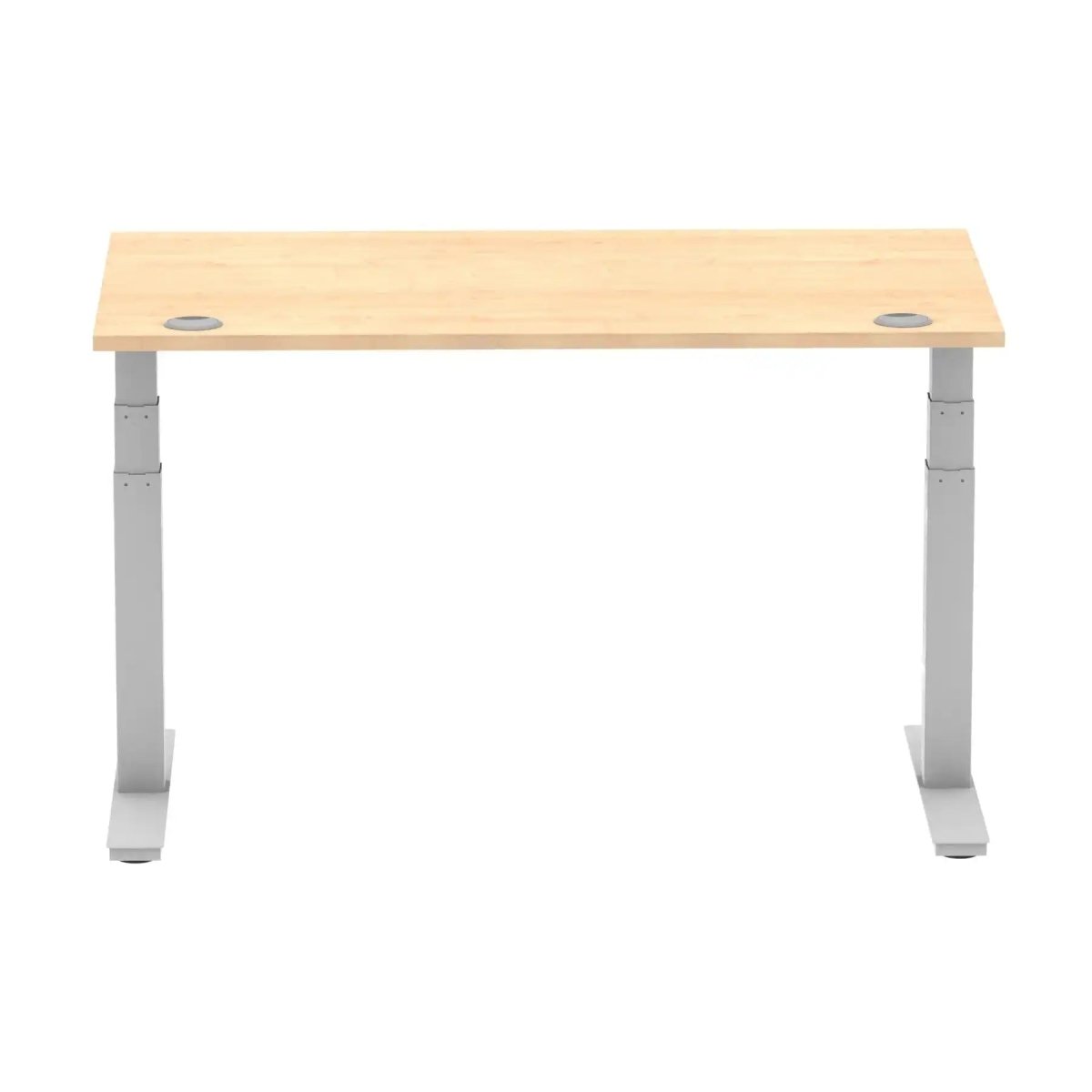 Air 800mm Height Adjustable Office Desk Maple Top Cable Ports Silver Leg - Price Crash Furniture