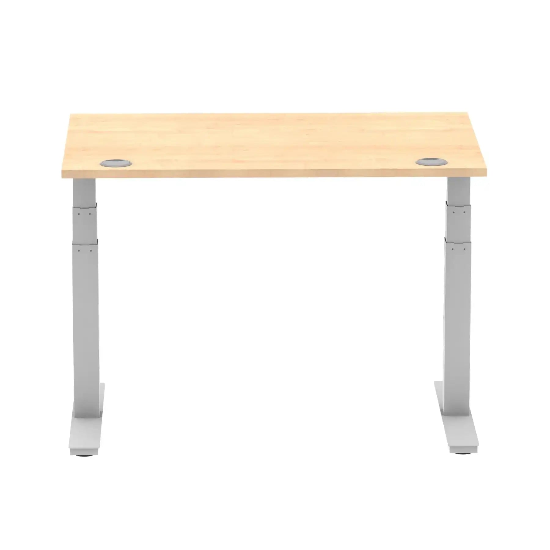Air 800mm Height Adjustable Office Desk Maple Top Cable Ports Silver Leg - Price Crash Furniture