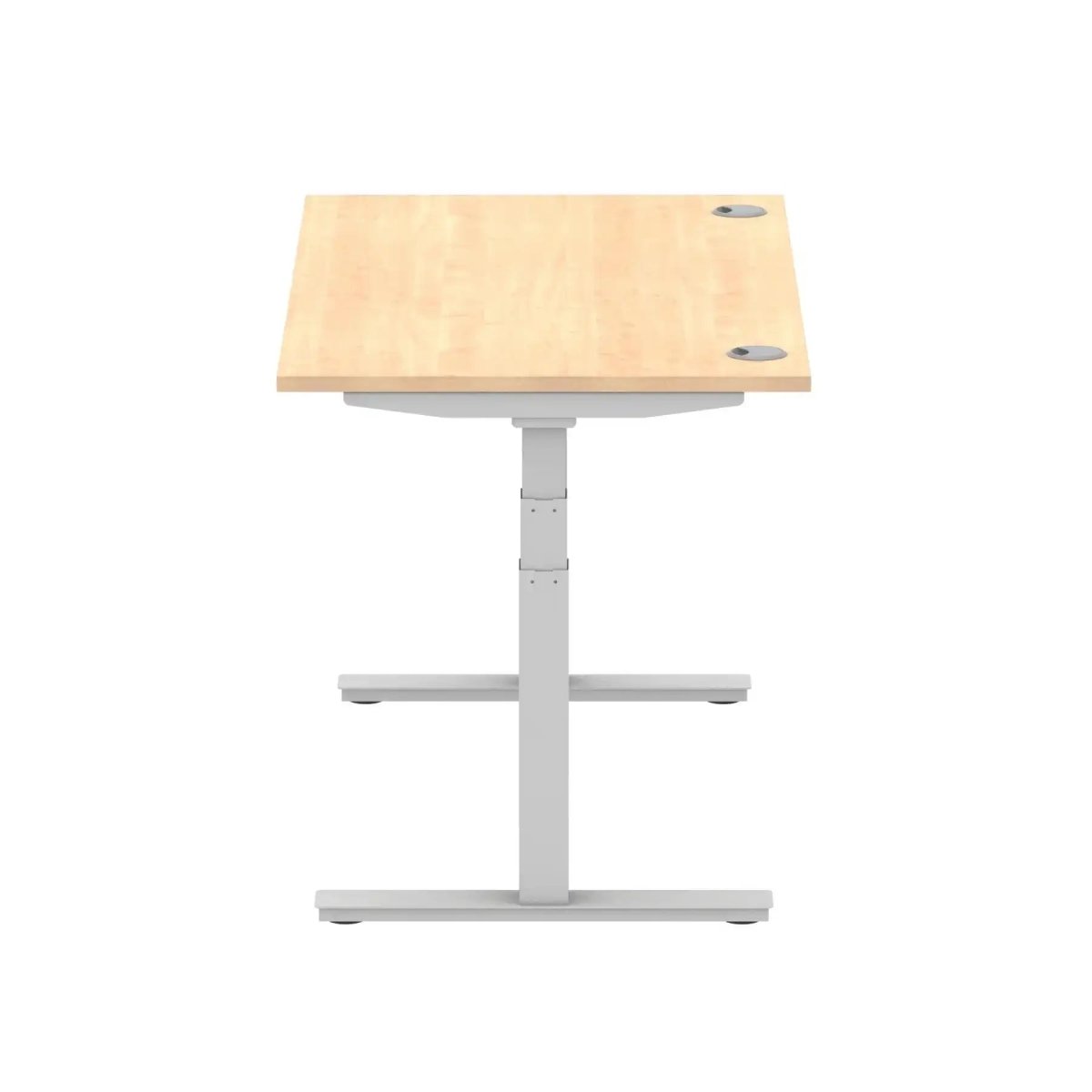 Air 800mm Height Adjustable Office Desk Maple Top Cable Ports Silver Leg - Price Crash Furniture
