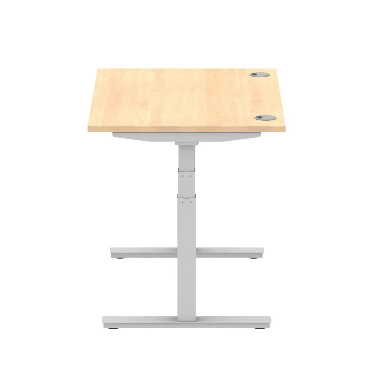 Air 800mm Height Adjustable Office Desk Maple Top Cable Ports Silver Leg - Price Crash Furniture