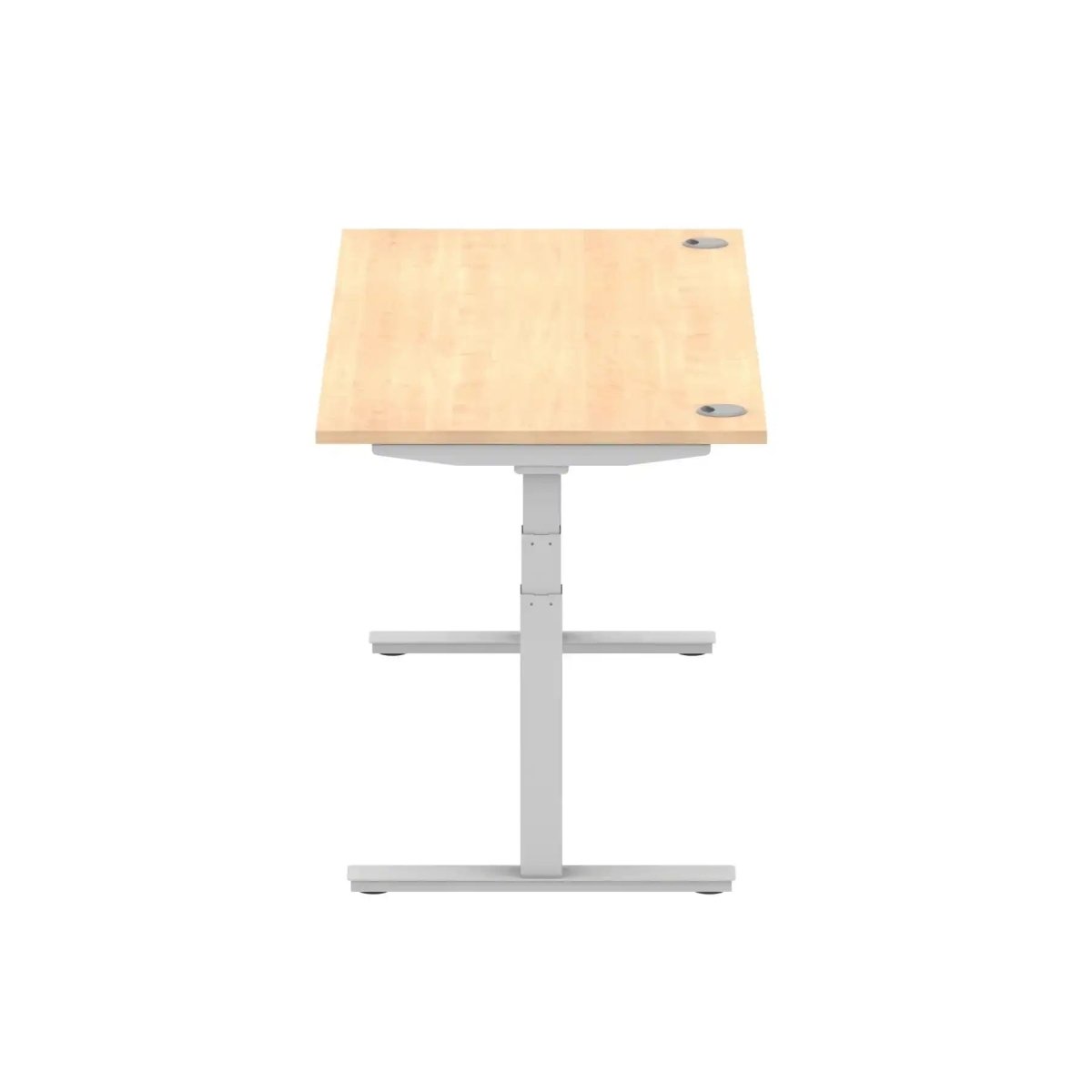 Air 800mm Height Adjustable Office Desk Maple Top Cable Ports Silver Leg - Price Crash Furniture