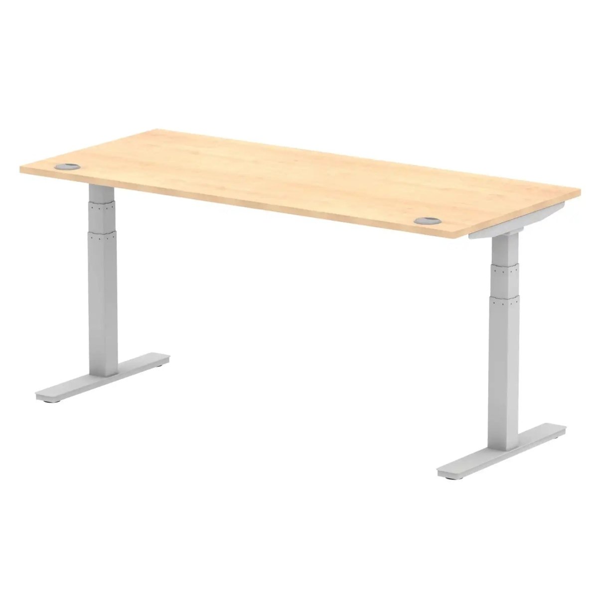 Air 800mm Height Adjustable Office Desk Maple Top Cable Ports Silver Leg - Price Crash Furniture
