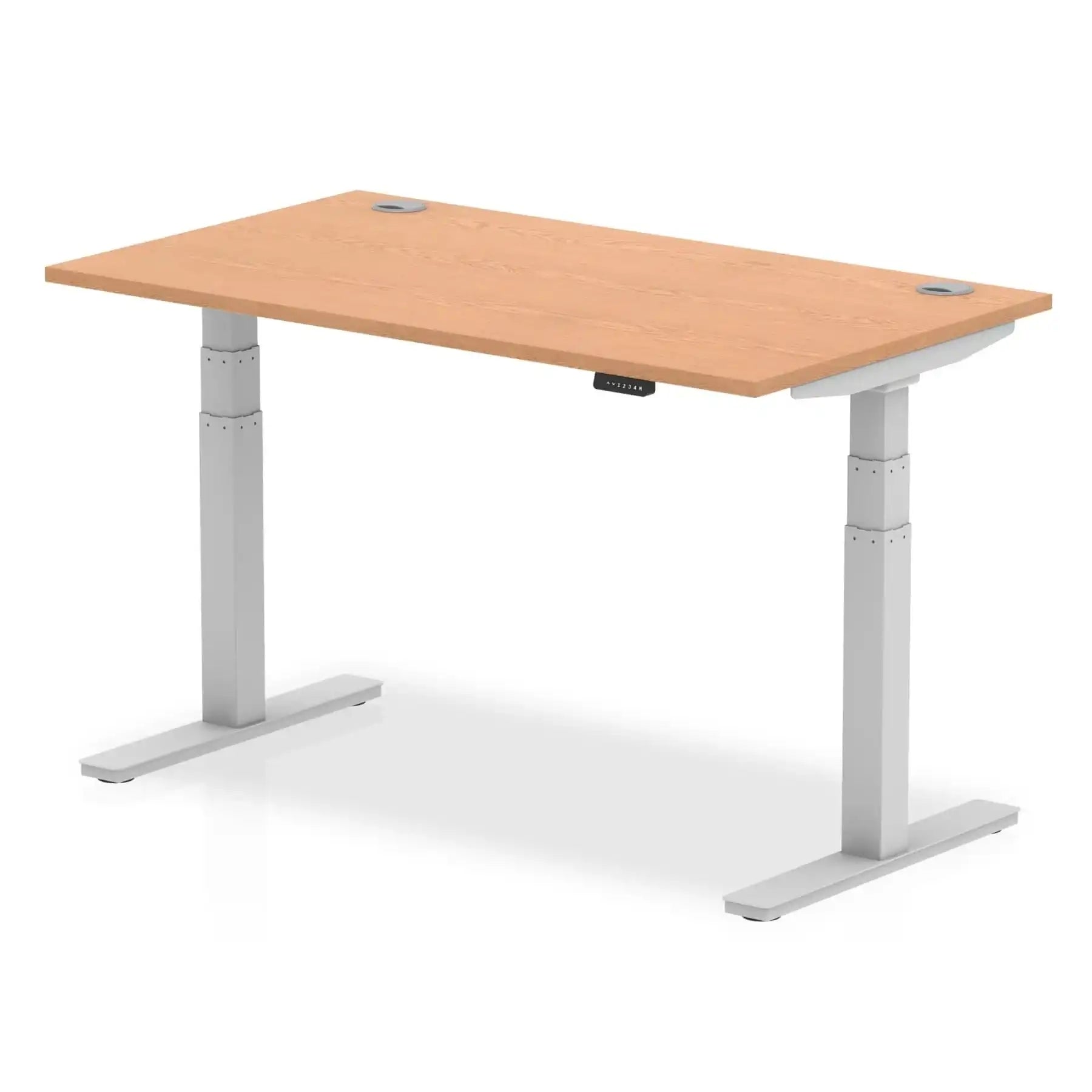 Air 800mm Height Adjustable Office Desk Oak Top Cable Ports Silver Leg - Price Crash Furniture