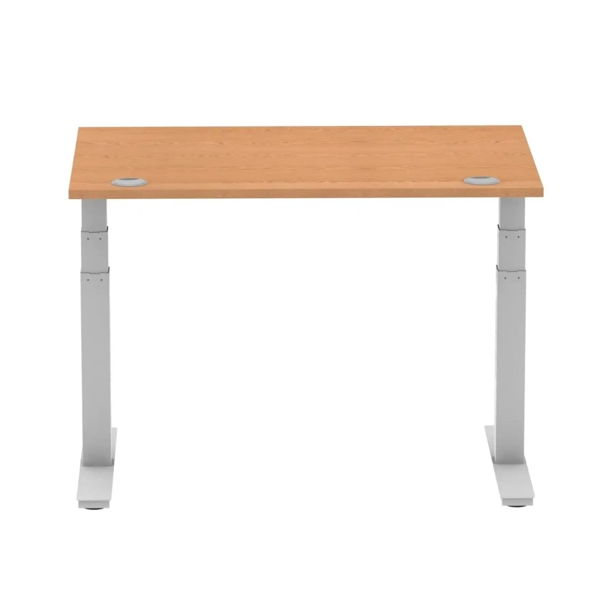 Air 800mm Height Adjustable Office Desk Oak Top Cable Ports Silver Leg - Price Crash Furniture