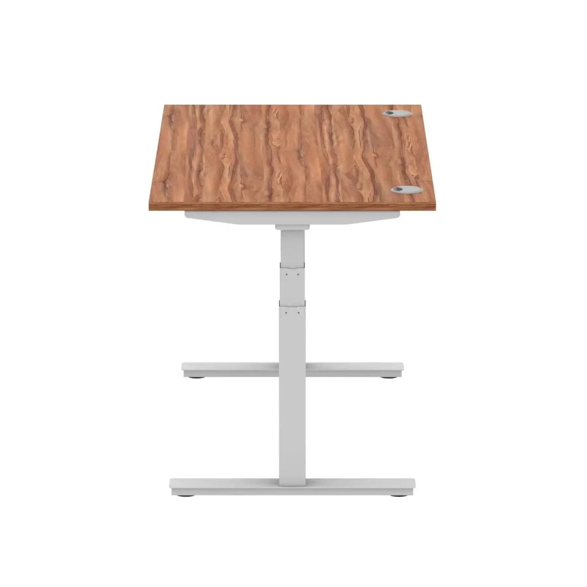 Air 800mm Height Adjustable Office Desk Walnut Top Cable Ports Silver Leg - Price Crash Furniture