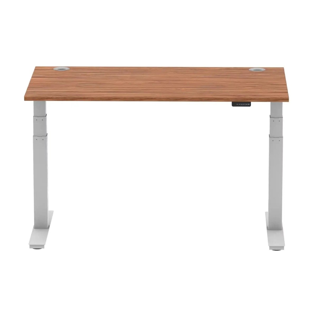 Air 800mm Height Adjustable Office Desk Walnut Top Cable Ports Silver Leg - Price Crash Furniture