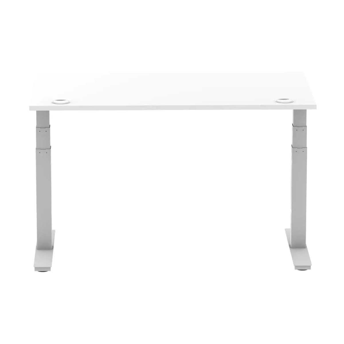 Air 800mm Height Adjustable Office Desk White Top Cable Ports Silver Leg - Price Crash Furniture
