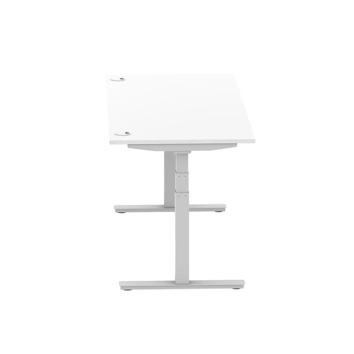 Air 800mm Height Adjustable Office Desk White Top Cable Ports Silver Leg - Price Crash Furniture