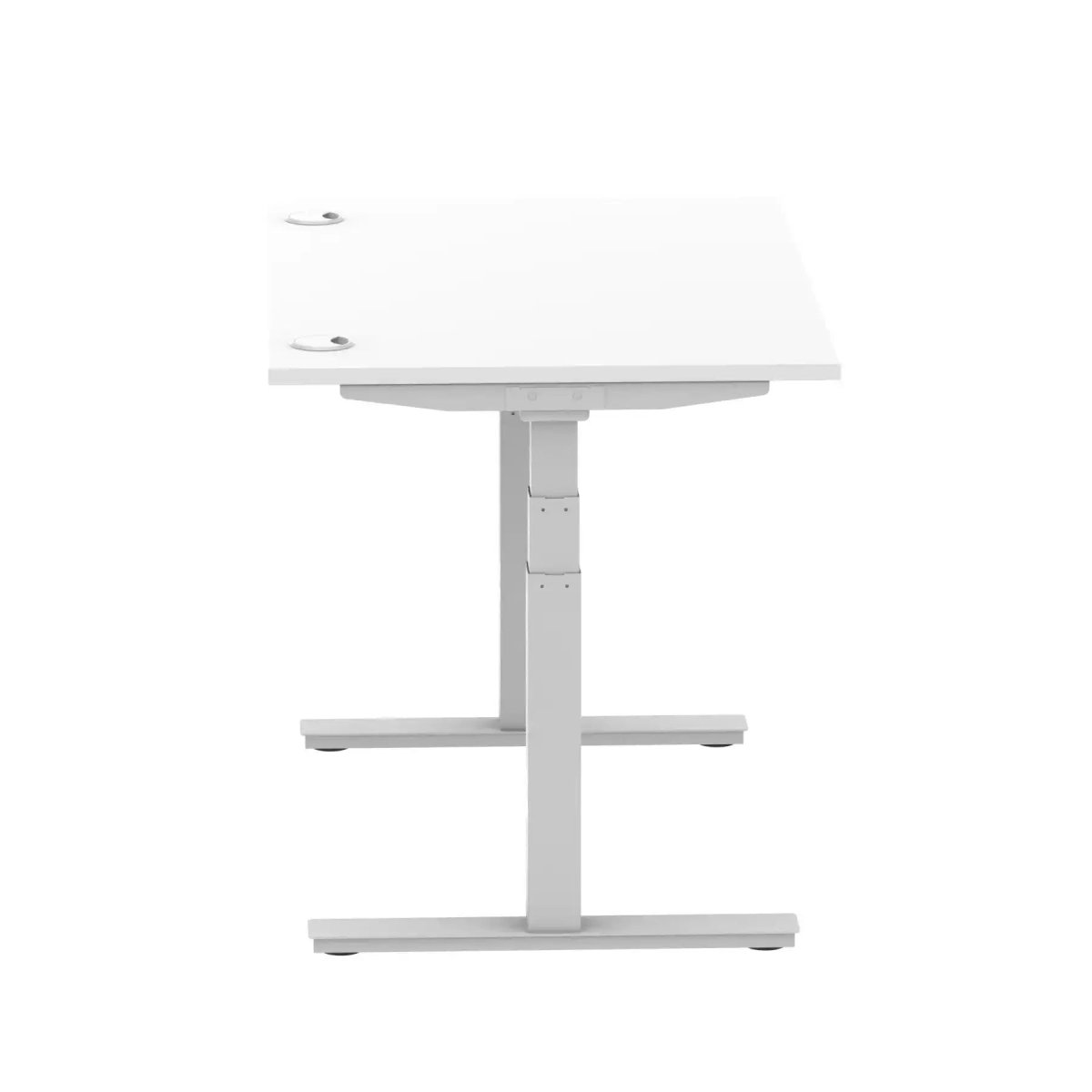Air 800mm Height Adjustable Office Desk White Top Cable Ports Silver Leg - Price Crash Furniture