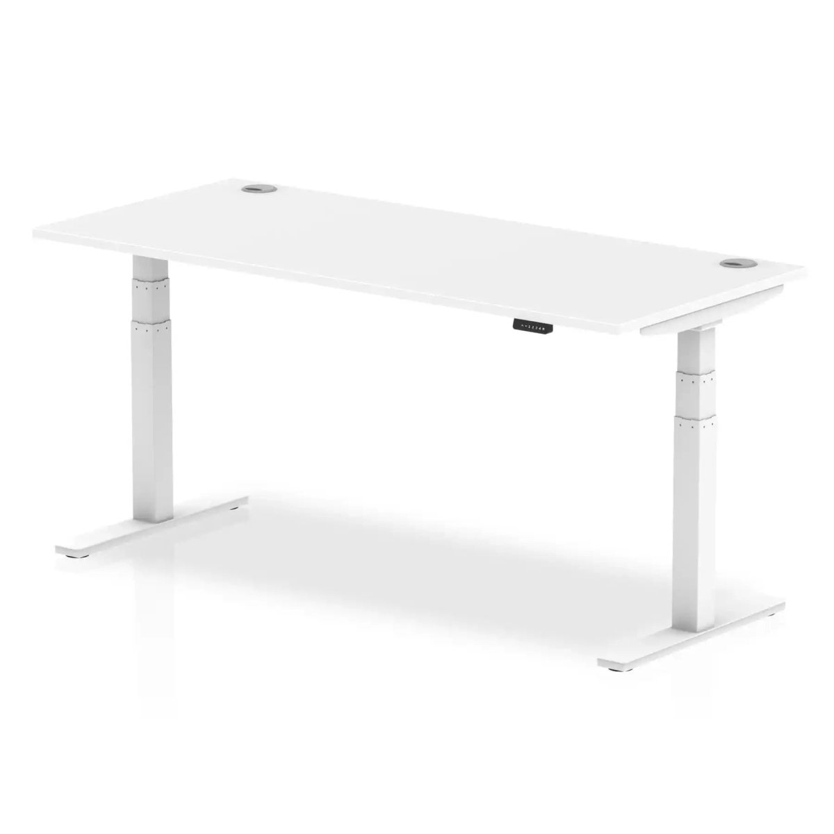 Air 800mm Height Adjustable Office Desk White Top Cable Ports White Leg - Price Crash Furniture