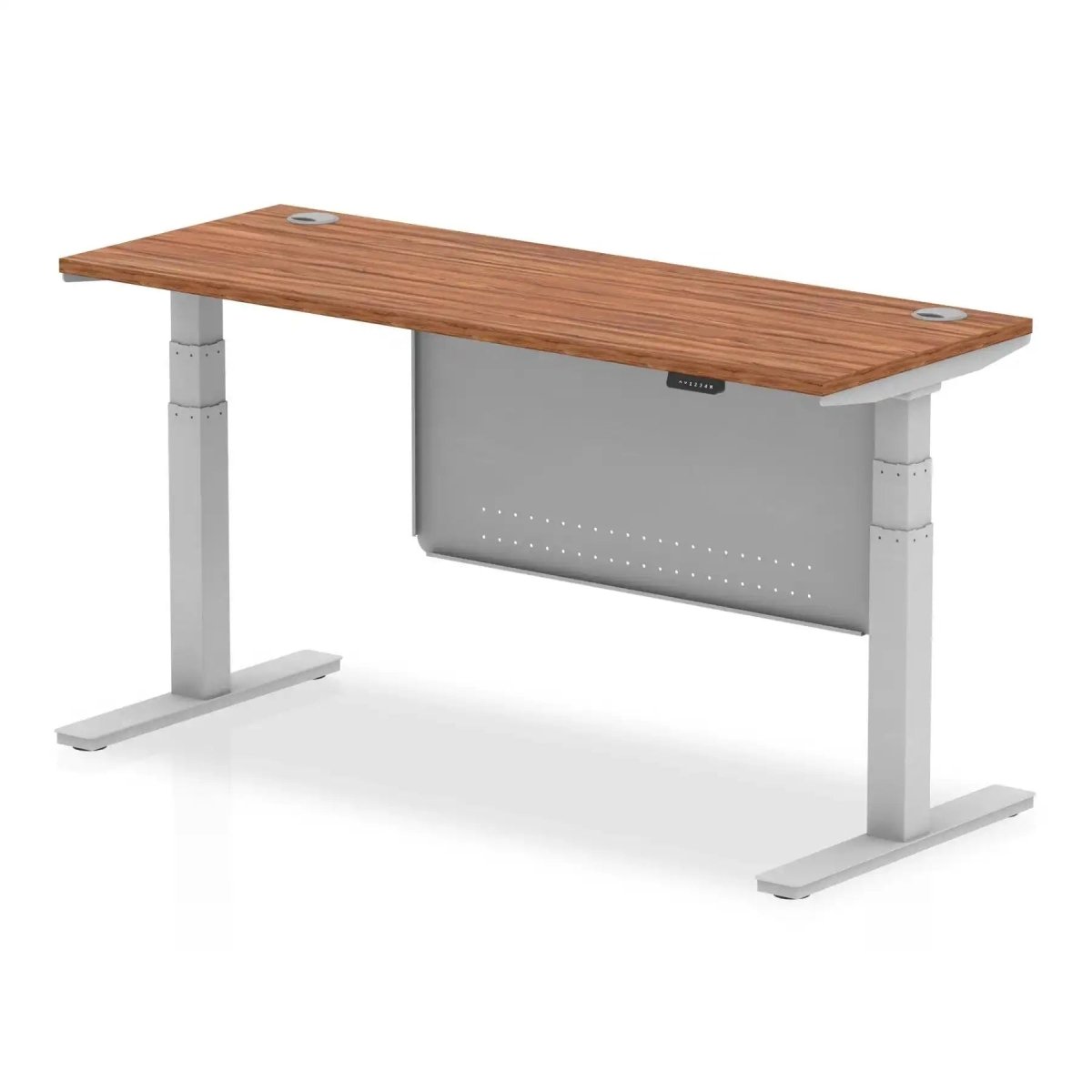 Air Modesty 600mm Height Adjustable Office Desk Walnut Top Cable Ports Silver Leg With Silver Steel Modesty Panel - Price Crash Furniture