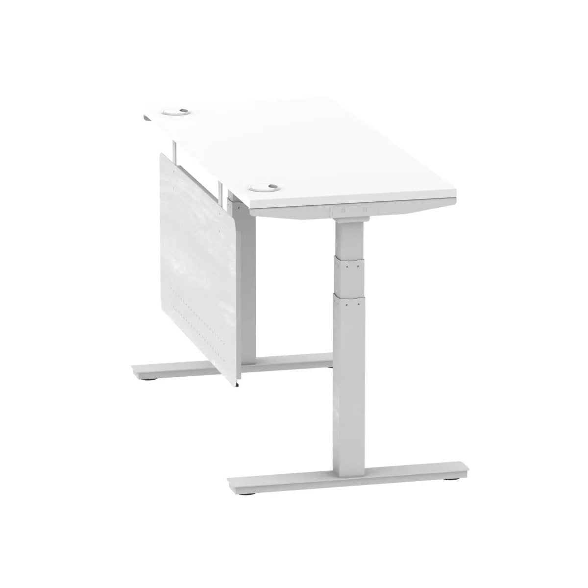 Air Modesty 600mm Height Adjustable Office Desk White Top Cable Ports Silver Leg With Silver Steel Modesty Panel - Price Crash Furniture