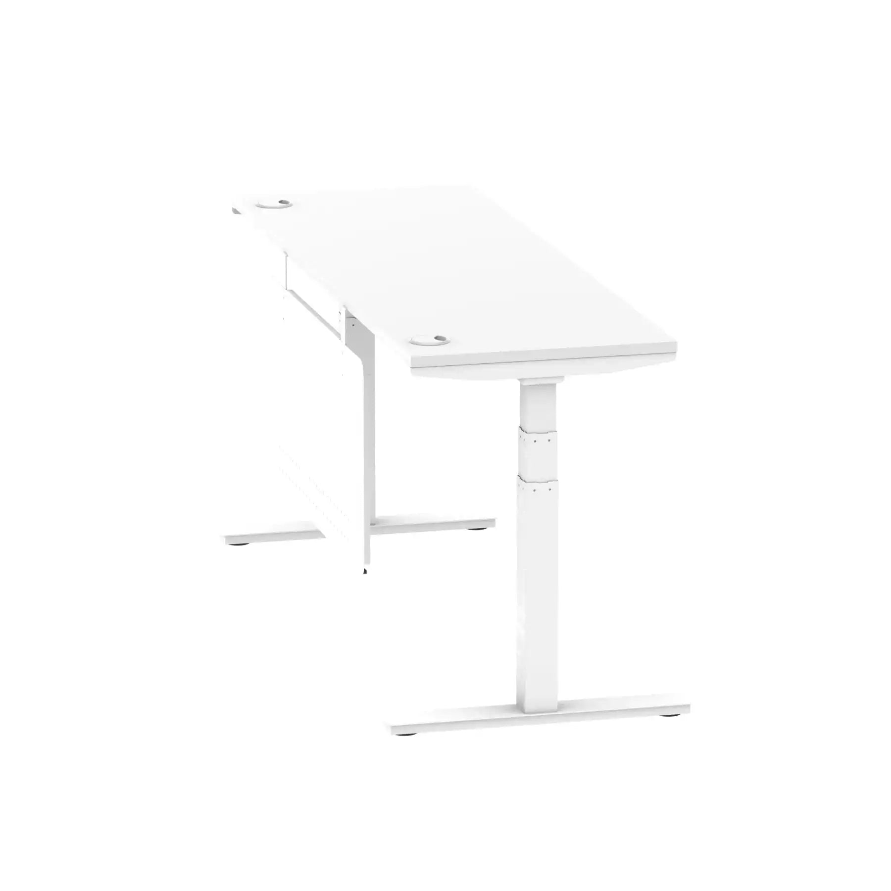 Air Modesty 600mm Height Adjustable Office Desk White Top Cable Ports White Leg With White Steel Modesty Panel - Price Crash Furniture