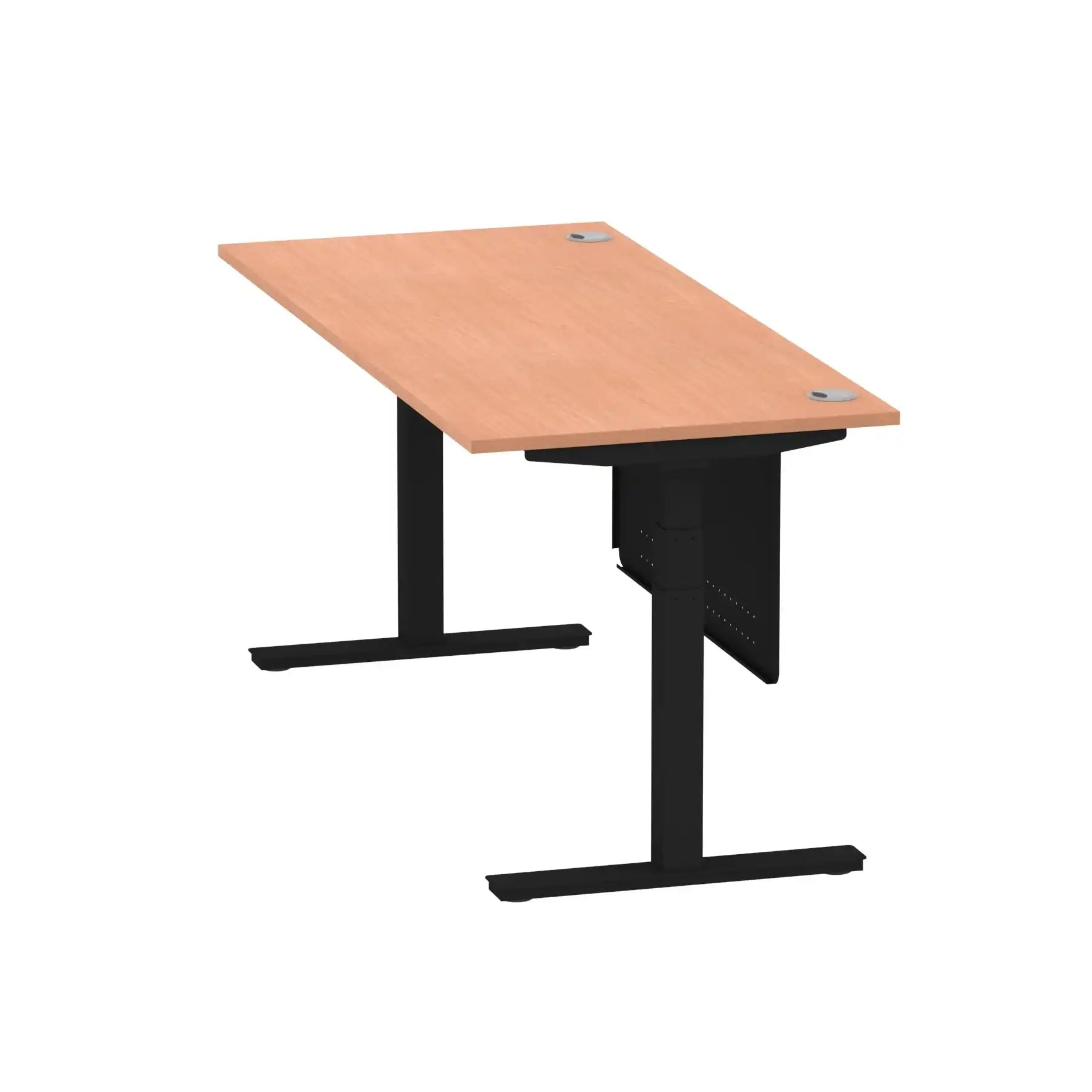 Air Modesty 800mm Height Adjustable Office Desk Beech Top Cable Ports Black Leg With Black Steel Modesty Panel - Price Crash Furniture
