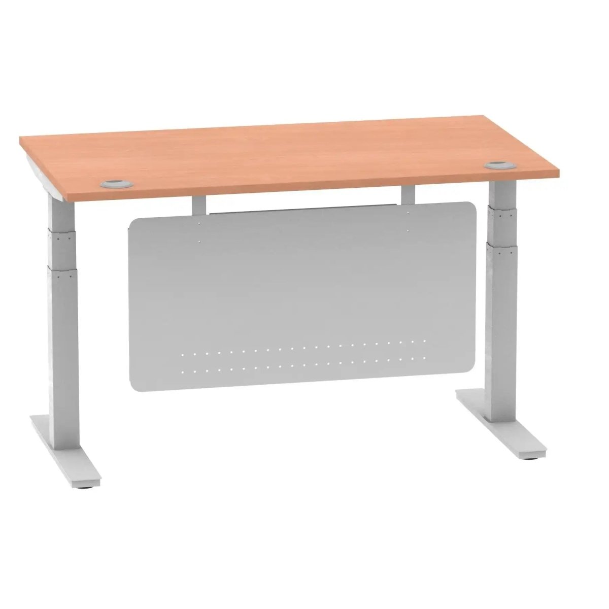 Air Modesty 800mm Height Adjustable Office Desk Beech Top Cable Ports Silver Leg With Silver Steel Modesty Panel - Price Crash Furniture