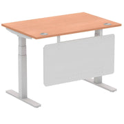 Air Modesty 800mm Height Adjustable Office Desk Beech Top Cable Ports Silver Leg With Silver Steel Modesty Panel - Price Crash Furniture