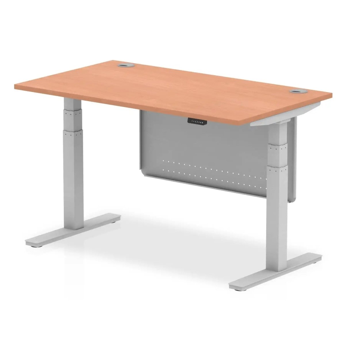 Air Modesty 800mm Height Adjustable Office Desk Beech Top Cable Ports Silver Leg With Silver Steel Modesty Panel - Price Crash Furniture