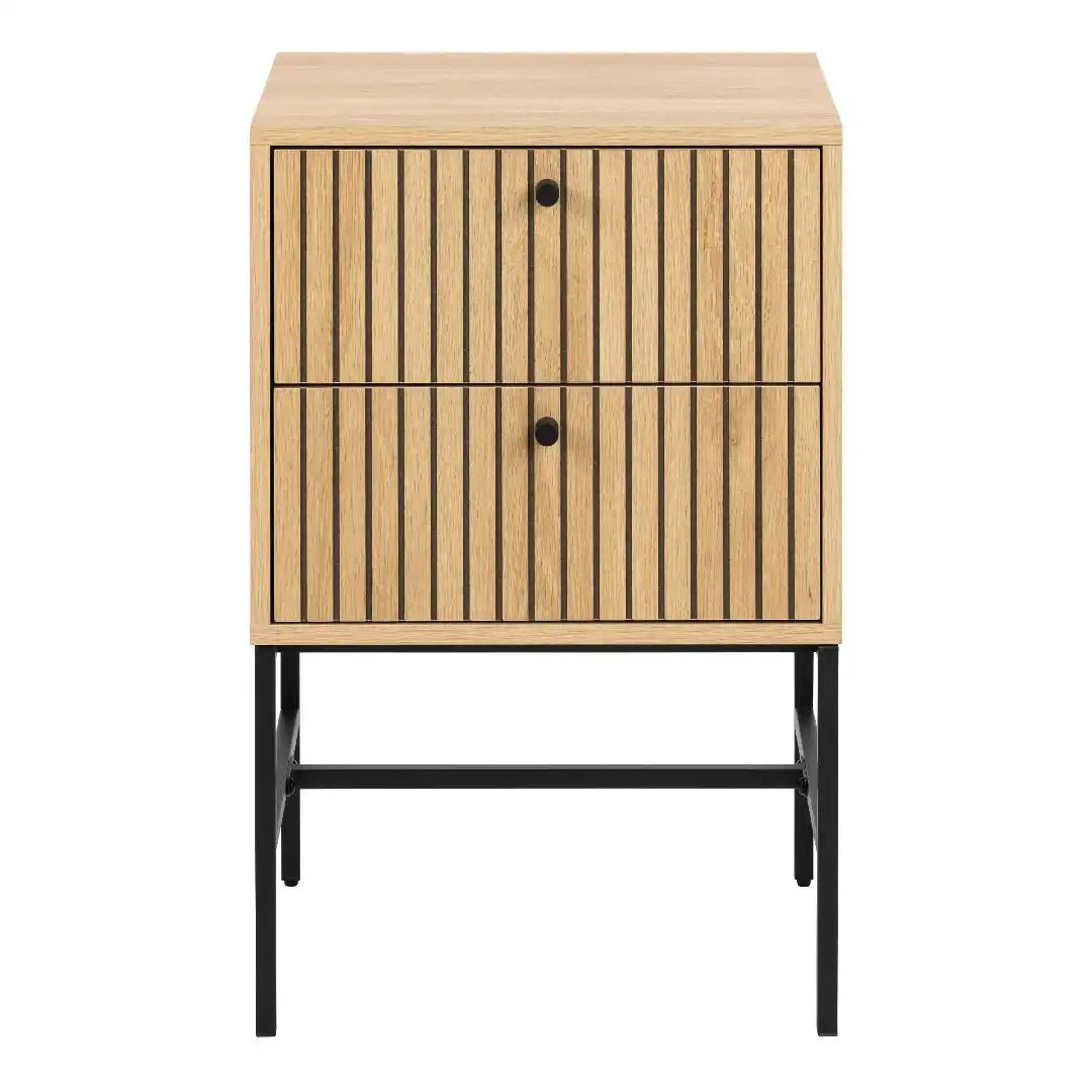 Albany 2 Drawer Bedside Table in Oak/Black Legs - Price Crash Furniture