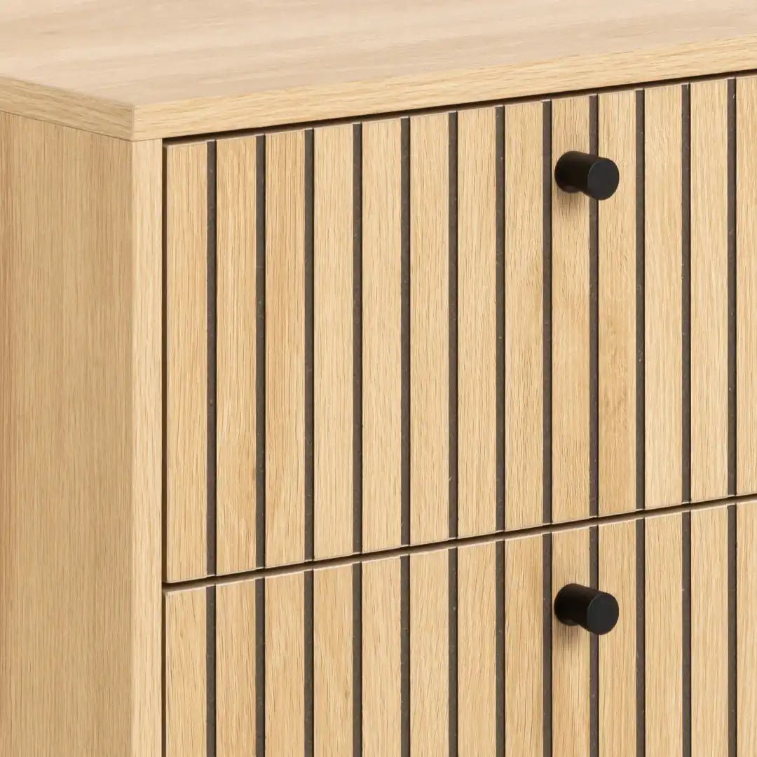 Albany 2 Drawer Bedside Table in Oak/Black Legs - Price Crash Furniture